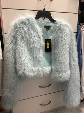 Light Blue Light Aqua Faux Fur Coat